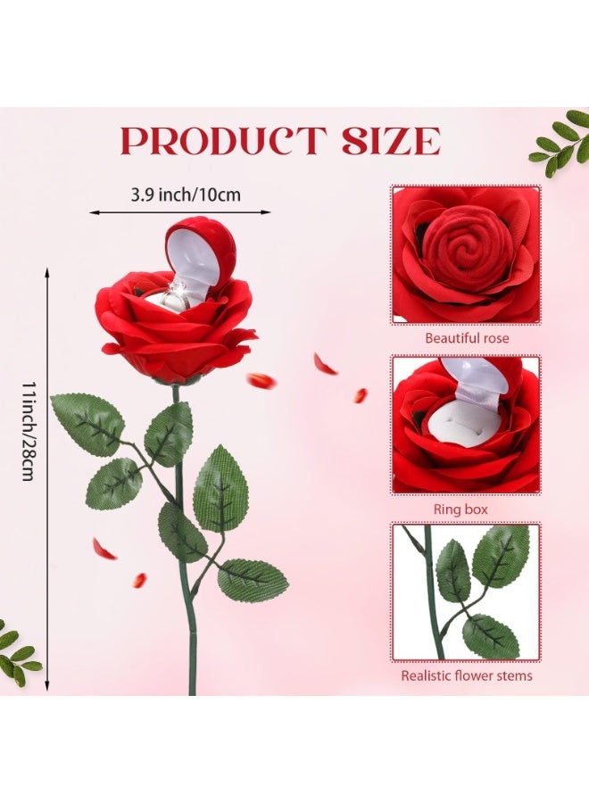 GNAFOTU Premium Red Rose Ring Box with Stem – Elegant Jewelry Case for Engagement, Proposal, Wedding, Anniversary – Classic Style Romantic Gift for Bride and Couple - Image 2